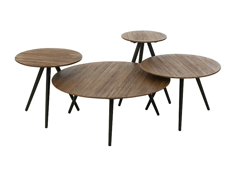Lot de 4 Tables Basses en Bois "Teck" 70cm Naturel