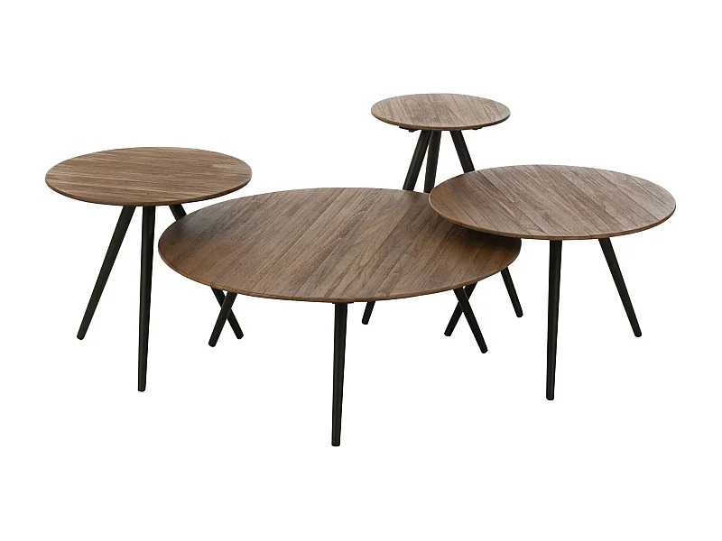 Lot de 4 Tables Basses en Bois "Teck" 70cm Naturel