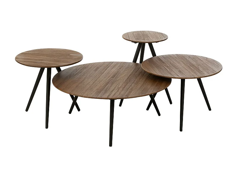 Lot de 4 Tables Basses en Bois "Teck" 70cm Naturel