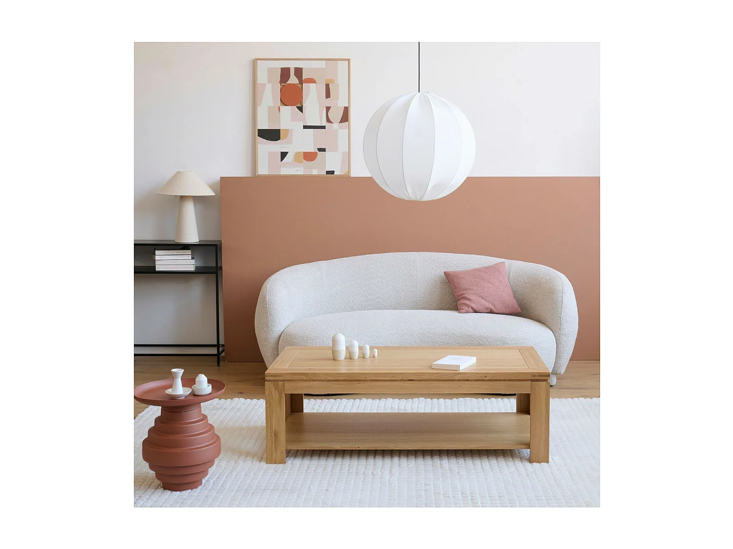 Table basse moderne bois chêne clair massif - BOSTON