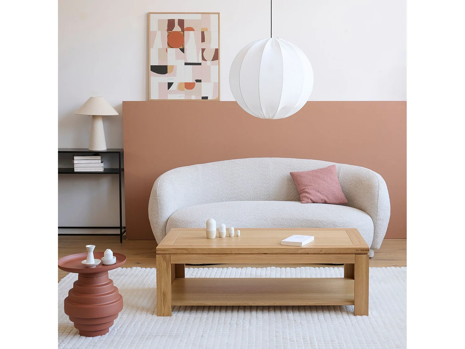 Table basse moderne bois chêne clair massif - BOSTON