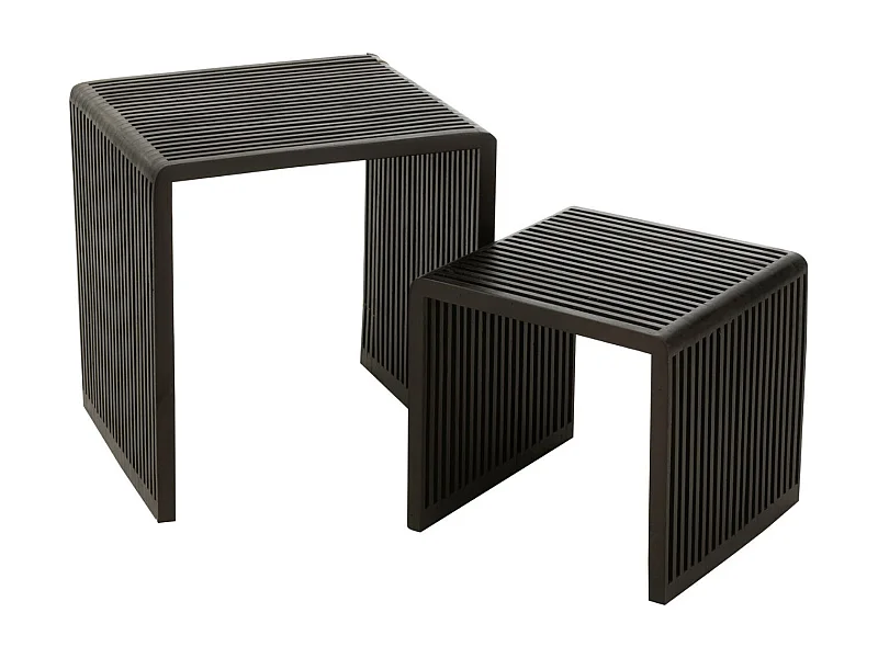 Lot de 2 Tables Basses en Bois "Teck" 50cm Noir