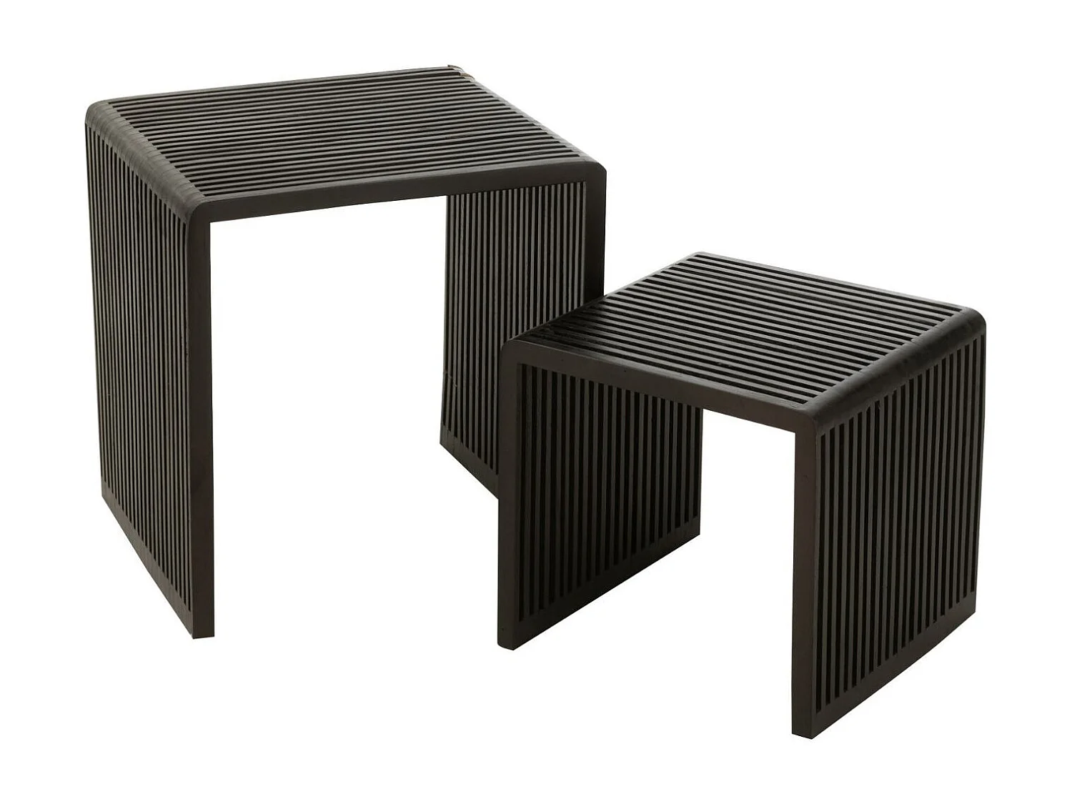 Lot de 2 Tables Basses en Bois "Teck" 50cm Noir