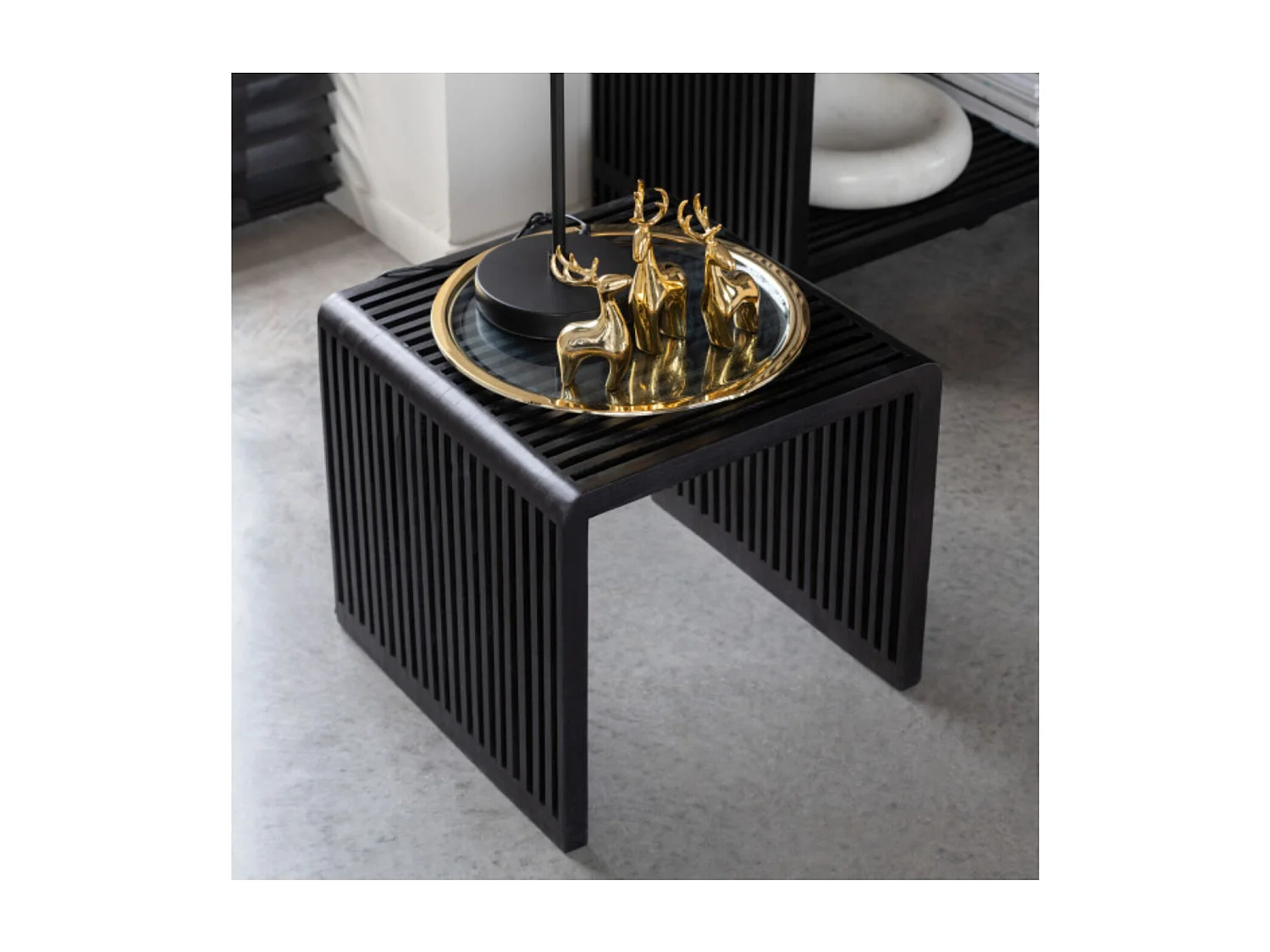 Lot de 2 Tables Basses en Bois "Teck" 50cm Noir