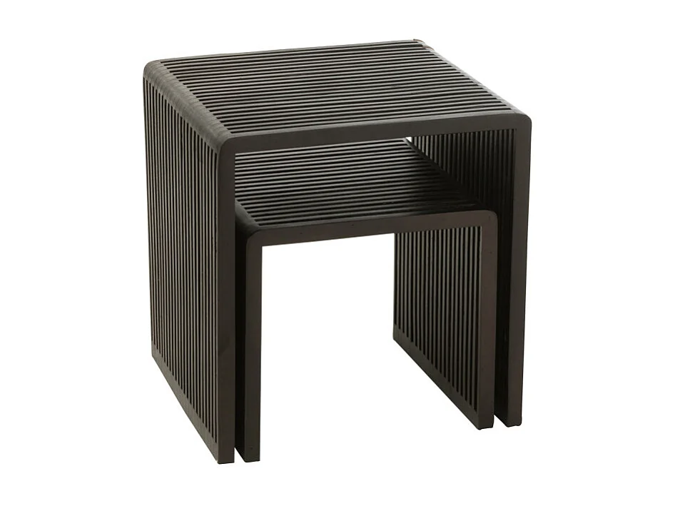 Lot de 2 Tables Basses en Bois "Teck" 50cm Noir