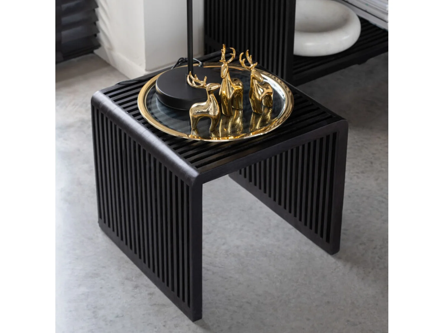 Lot de 2 Tables Basses en Bois "Teck" 50cm Noir