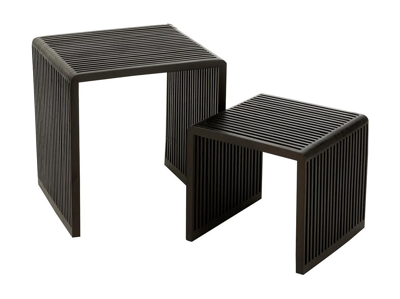 Lot de 2 Tables Basses en Bois "Teck" 50cm Noir