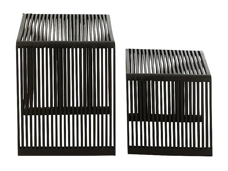 Lot de 2 Tables Basses en Bois "Teck" 50cm Noir