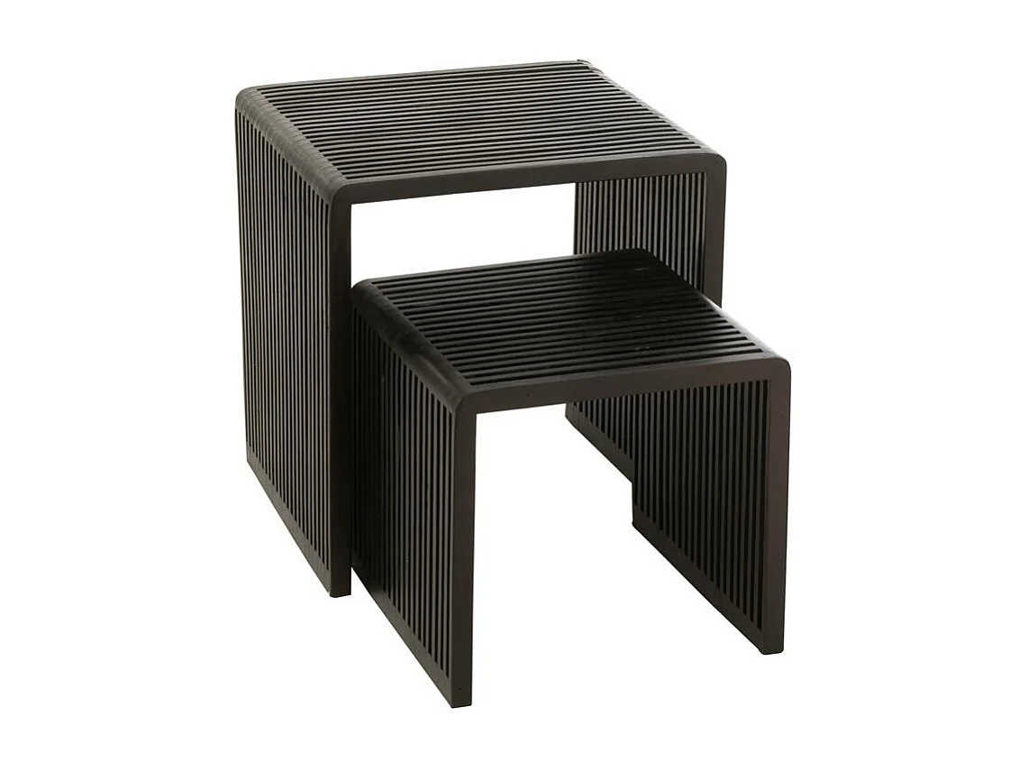 Lot de 2 Tables Basses en Bois "Teck" 50cm Noir