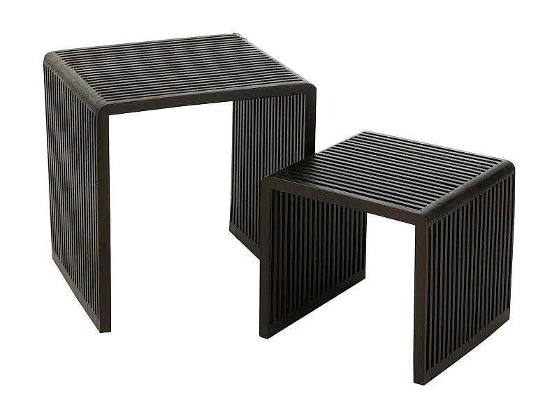 Lot de 2 Tables Basses en Bois "Teck" 50cm Noir