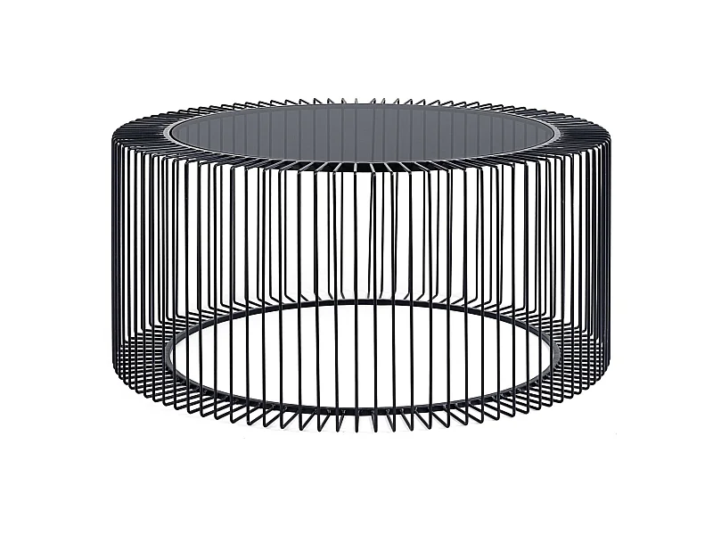Table basse ronde en verre et en métal noir D80 - SPIRALE