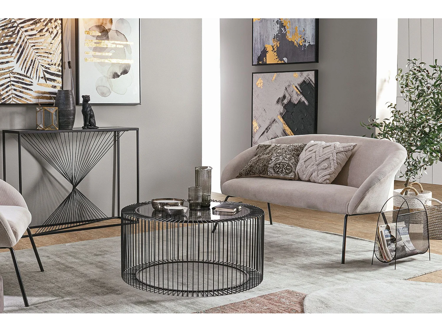 Table basse ronde en verre et en métal noir D80 - SPIRALE