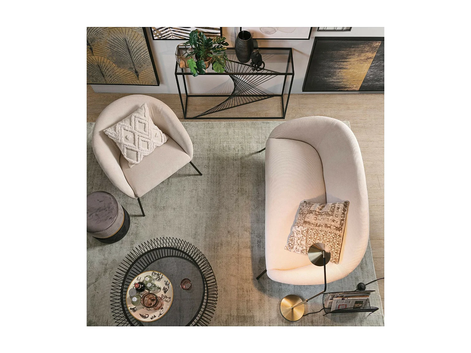 Table basse ronde en verre et en métal noir D80 - SPIRALE