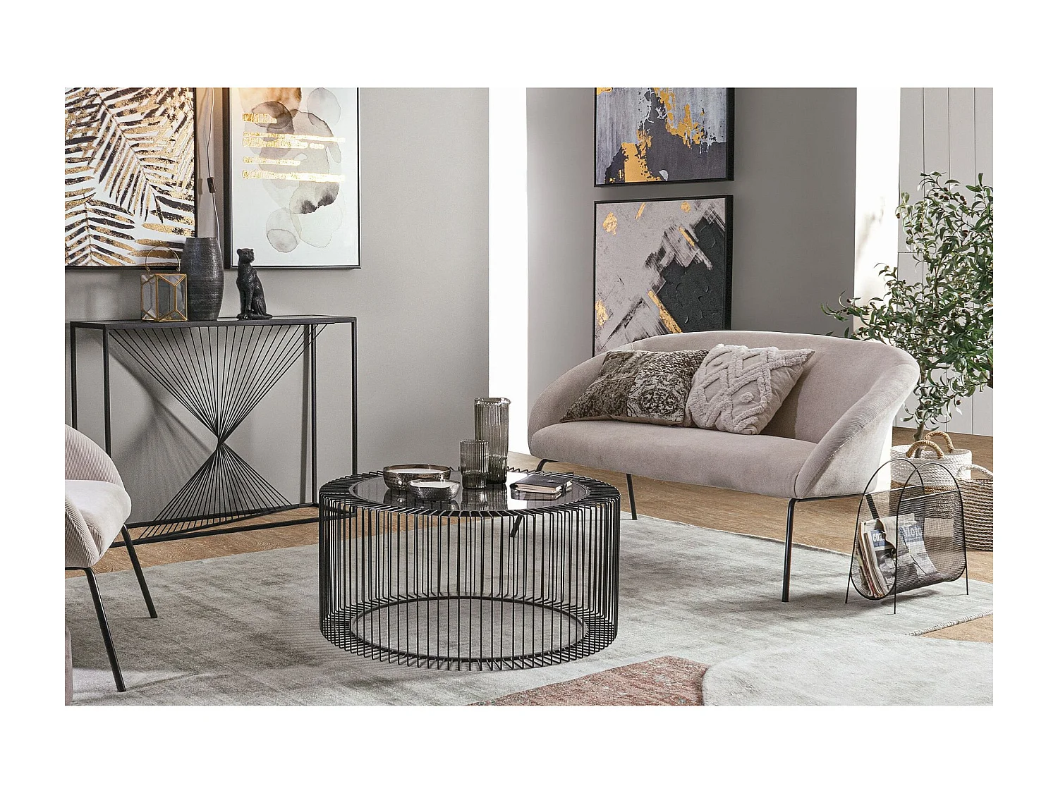 Table basse ronde en verre et en métal noir D80 - SPIRALE