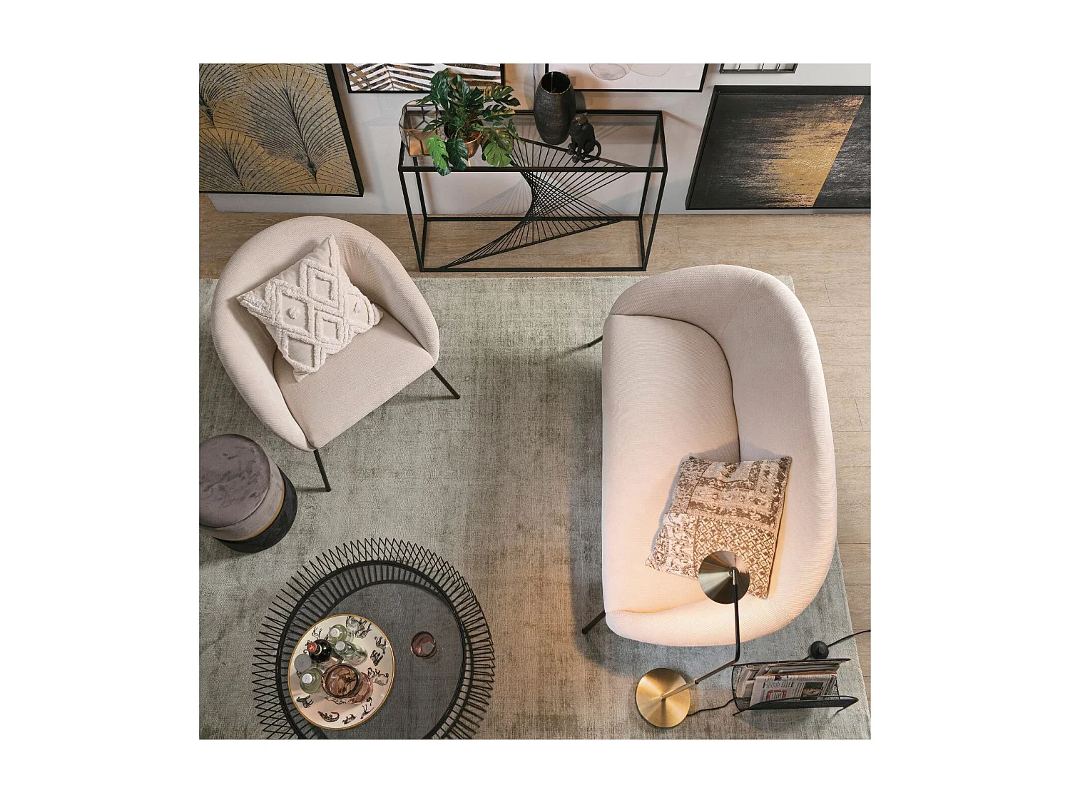 Table basse ronde en verre et en métal noir D80 - SPIRALE