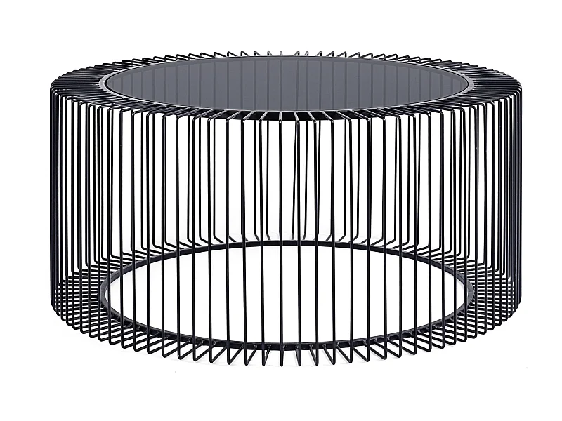 Table basse ronde en verre et en métal noir D80 - SPIRALE