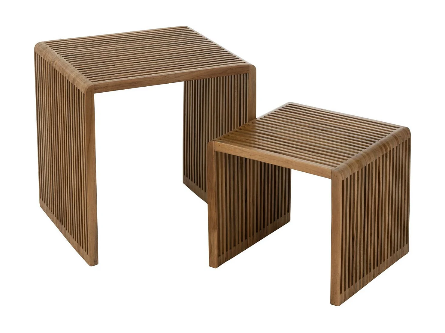 Lot de 2 Tables Basses en Bois "Teck" 50cm Naturel