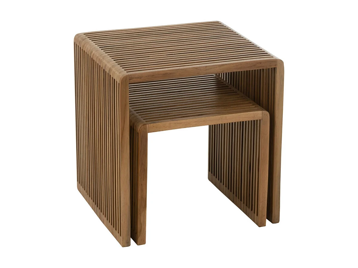 Lot de 2 Tables Basses en Bois "Teck" 50cm Naturel