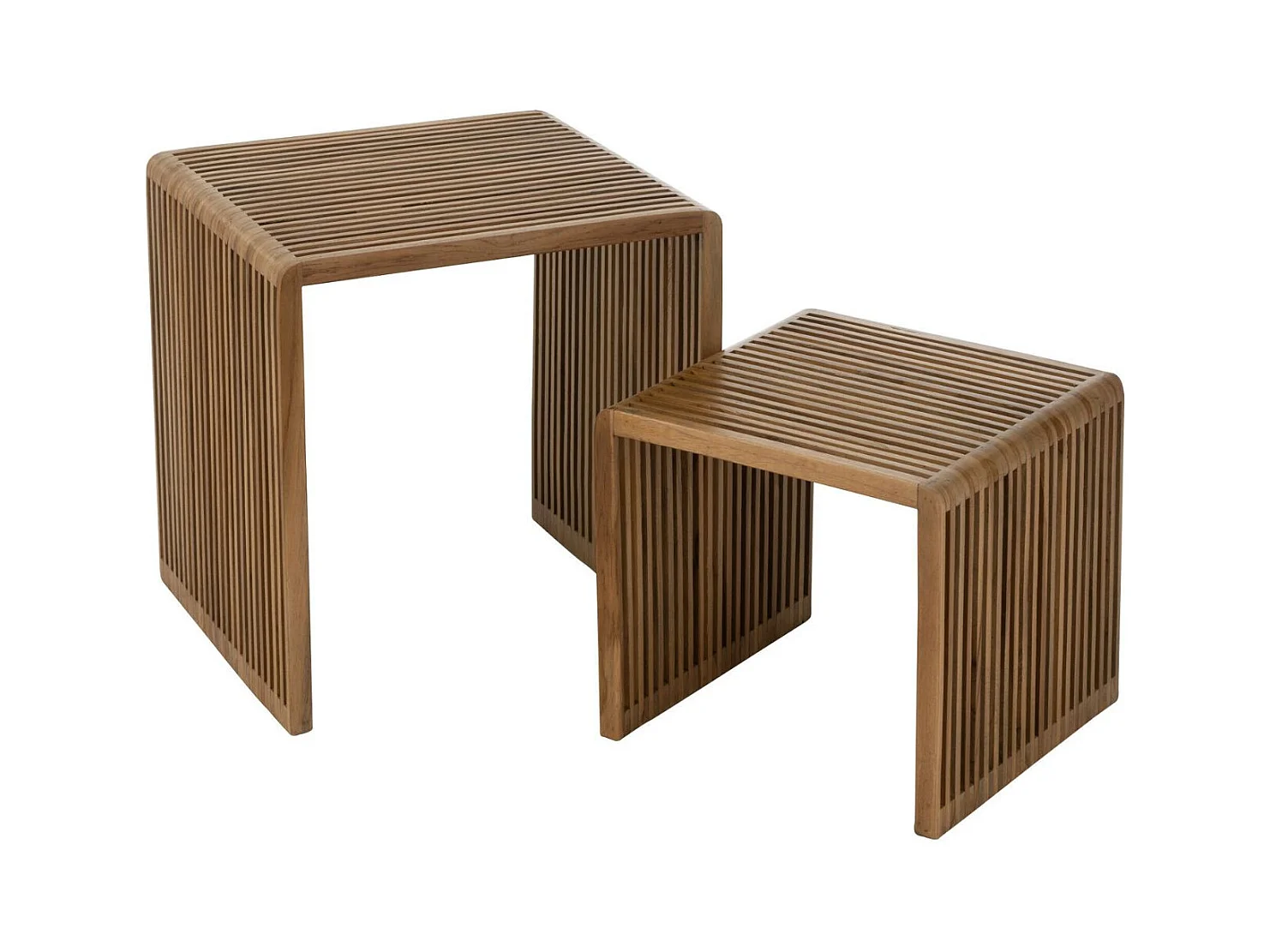 Lot de 2 Tables Basses en Bois "Teck" 50cm Naturel