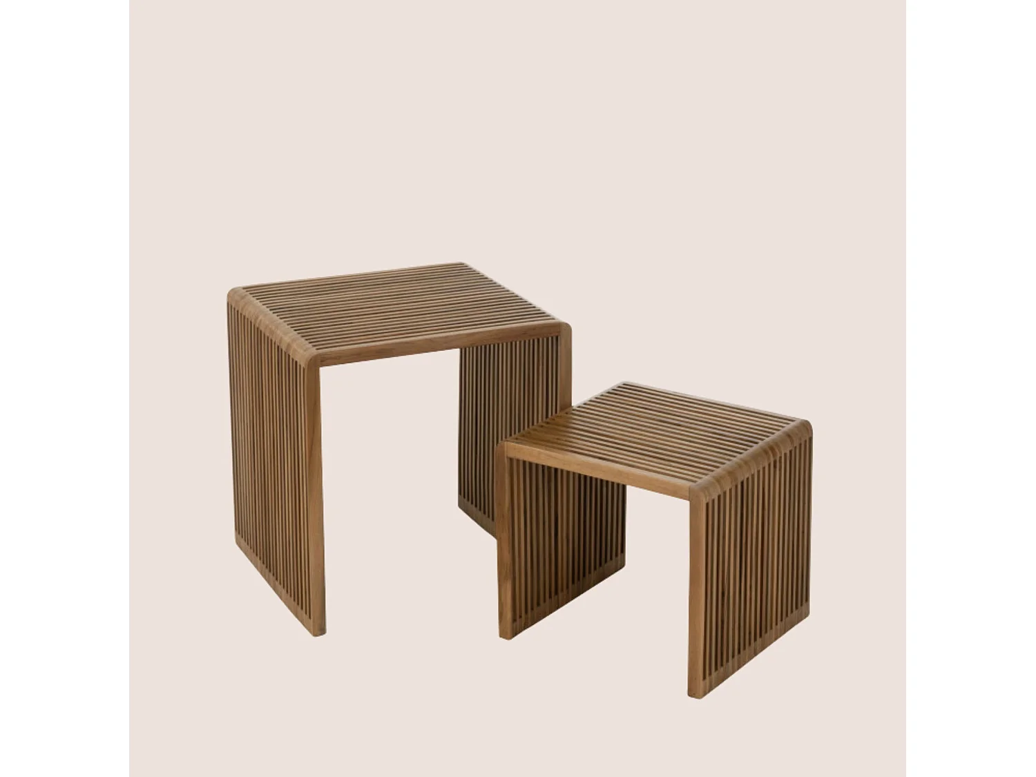 Lot de 2 Tables Basses en Bois "Teck" 50cm Naturel