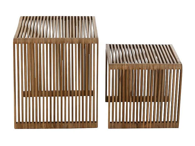 Lot de 2 Tables Basses en Bois "Teck" 50cm Naturel