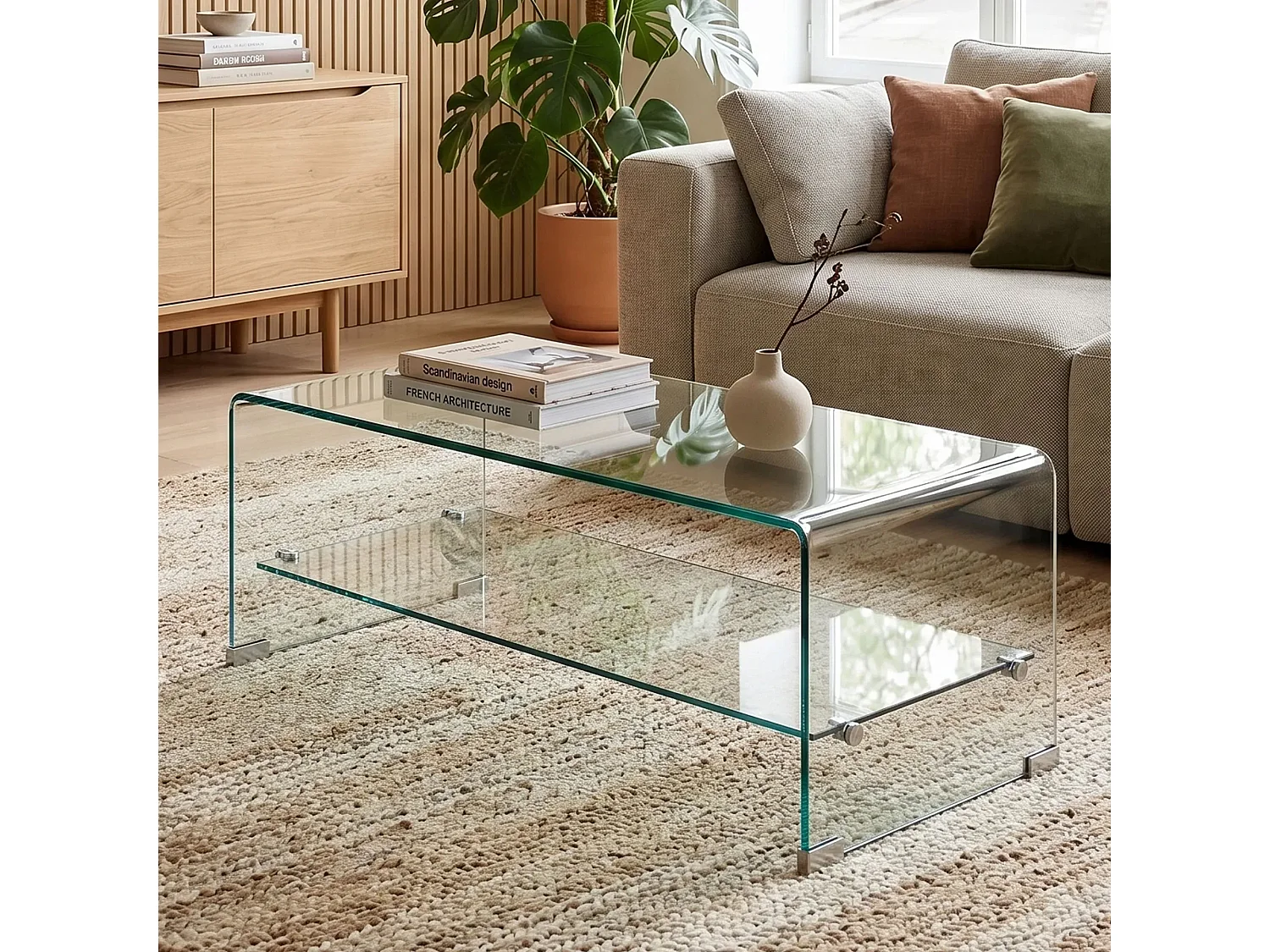 Table basse rectangulaire en verre double plateau L100 - IDORA
