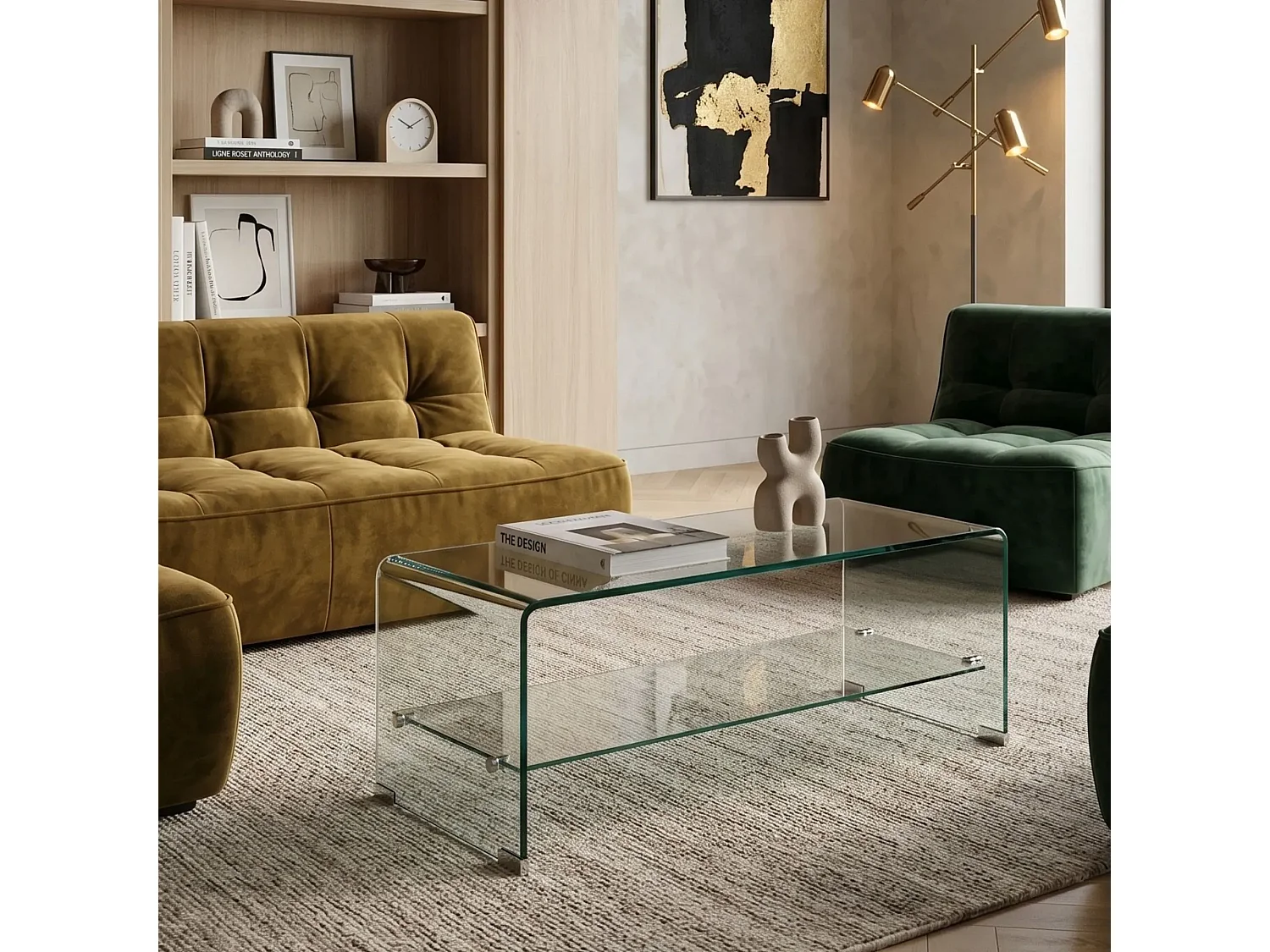 Table basse rectangulaire en verre double plateau L100 - IDORA