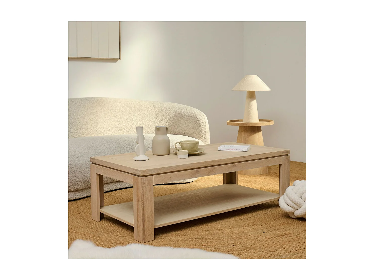 Table basse rectangulaire bois chêne blanchi massif - BOSTON