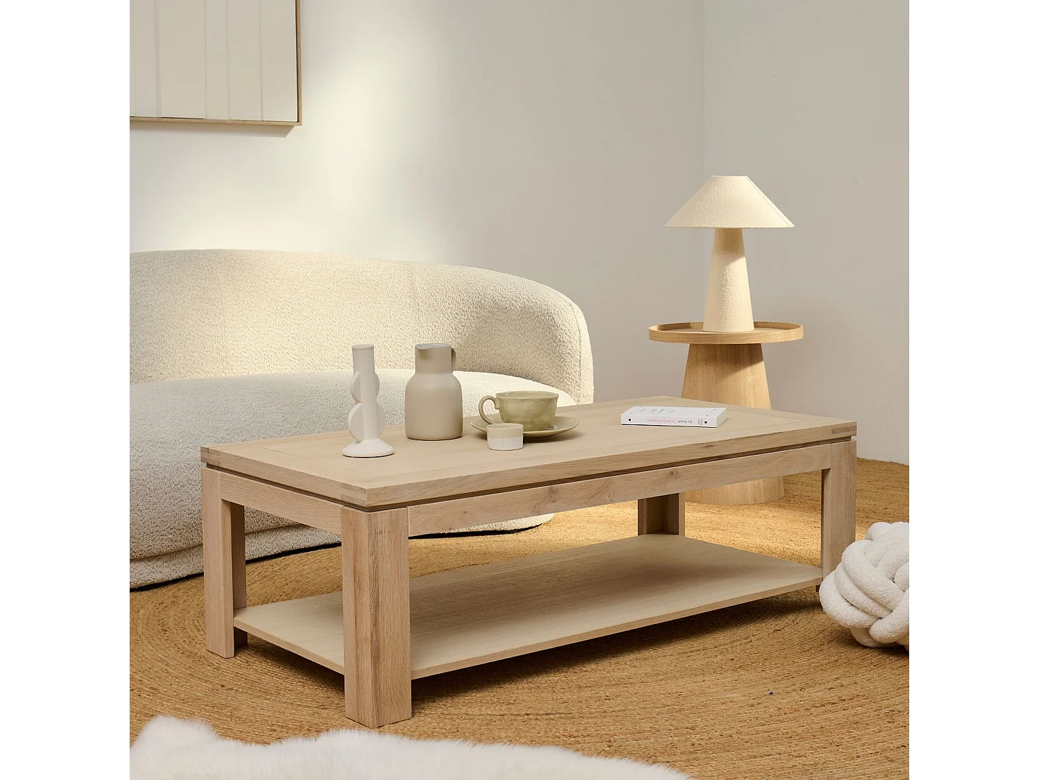 Table basse rectangulaire bois chêne blanchi massif - BOSTON
