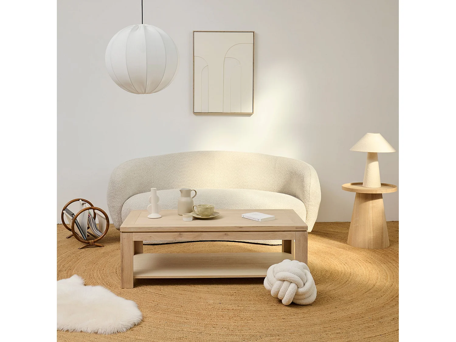 Table basse rectangulaire bois chêne blanchi massif - BOSTON