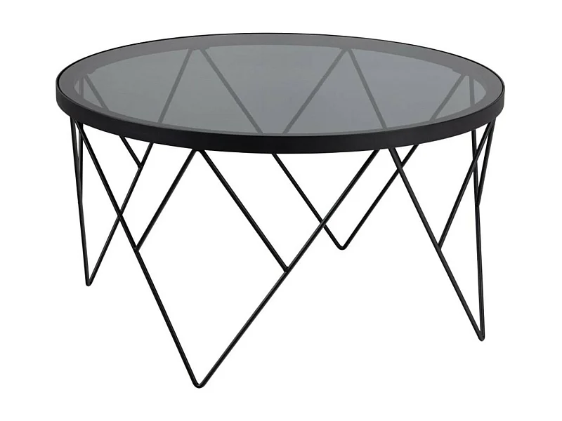 Table basse ronde en verre fumé et métal noir D80 - BROMLEY