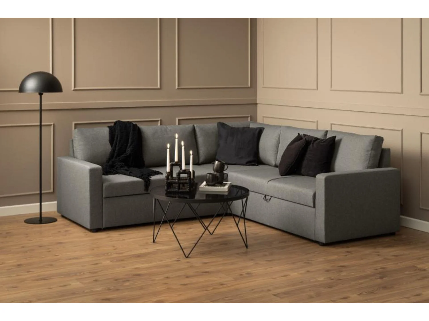 Table basse ronde en verre fumé et métal noir D80 - BROMLEY