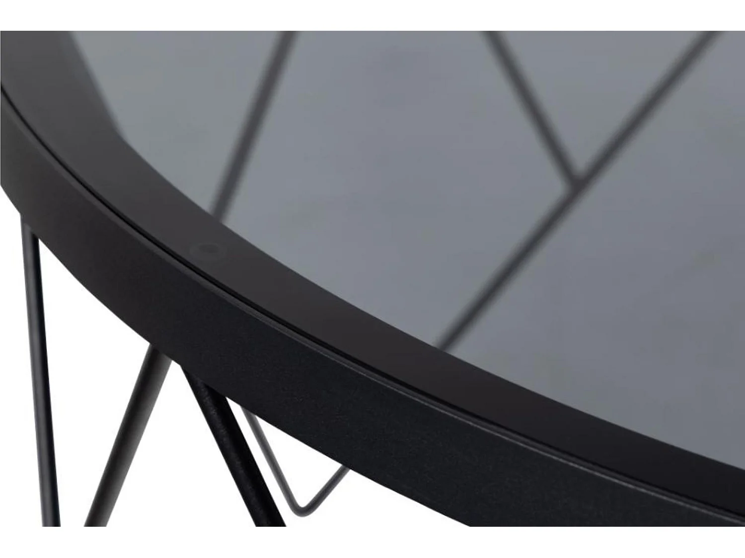 Table basse ronde en verre fumé et métal noir D80 - BROMLEY