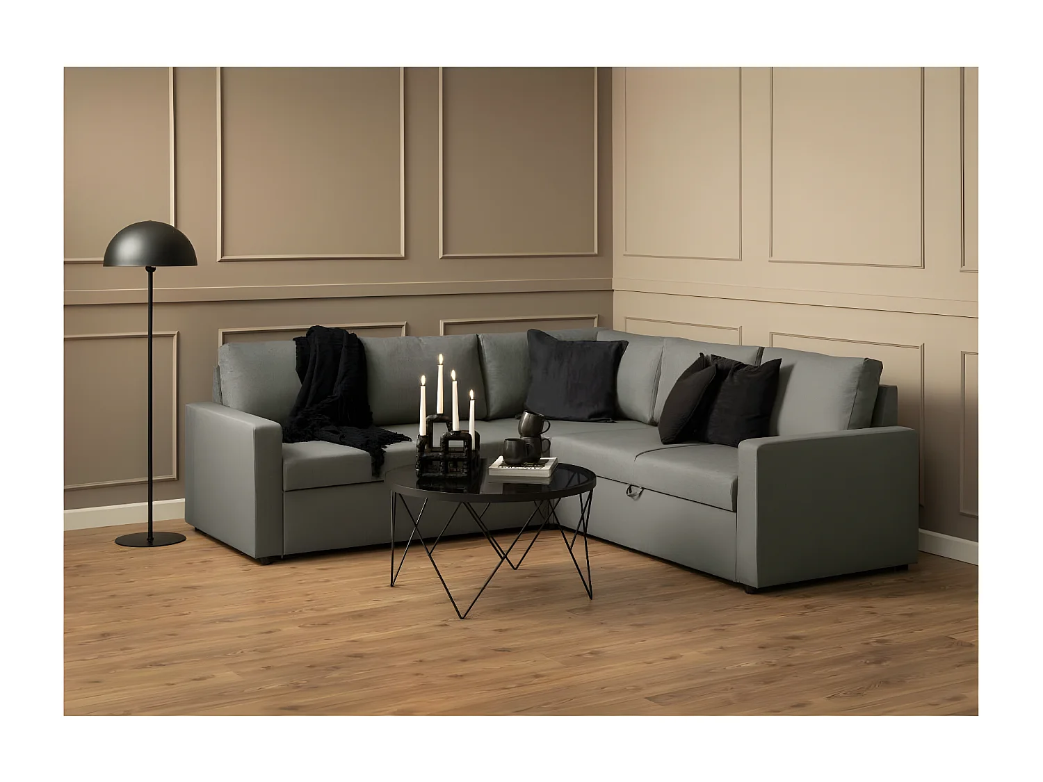 Table basse ronde en verre fumé et métal noir D80 - BROMLEY