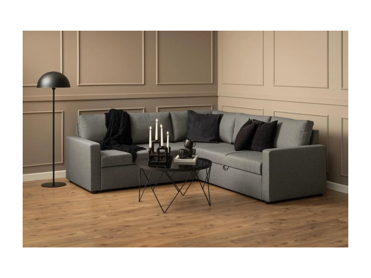 Table basse ronde en verre fumé et métal noir D80 - BROMLEY