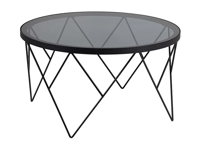 Table basse ronde en verre fumé et métal noir D80 - BROMLEY