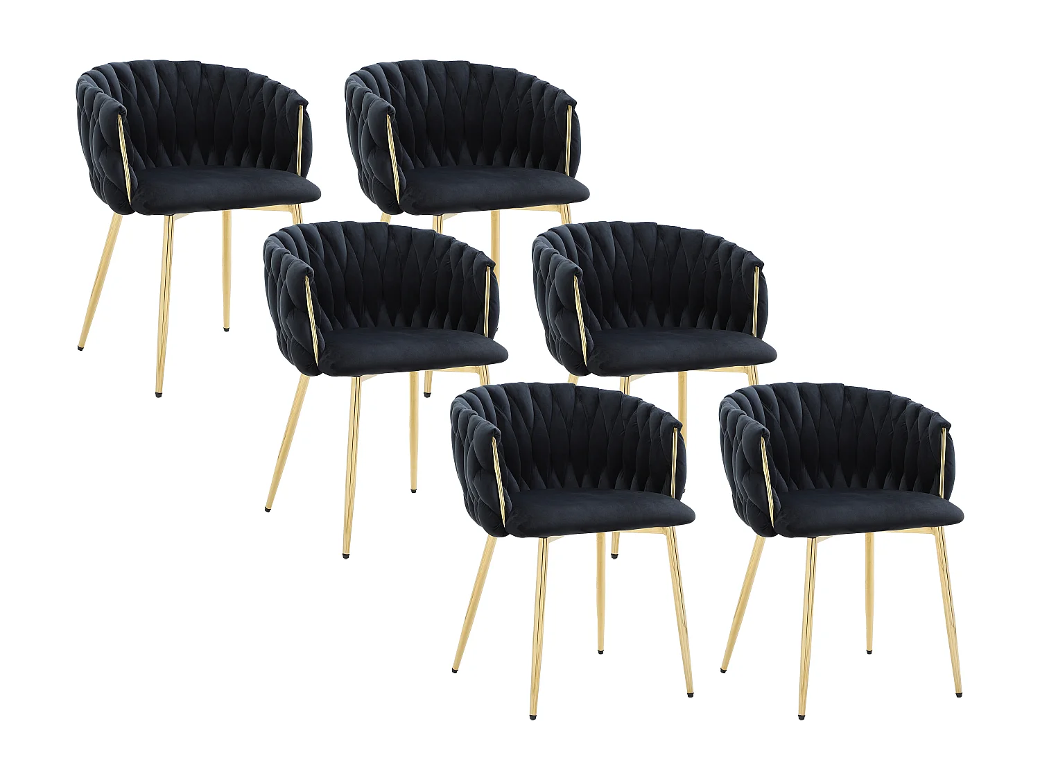Set van 6 stoelen met armleuningen in fluweel en goudkleurig metaal - Zwart - ELEGANO