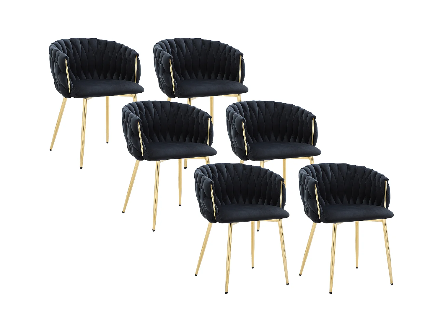 Conjunto de 6 sillas con apoyabrazos de terciopelo y metal dorado - Negro - ELEGANO