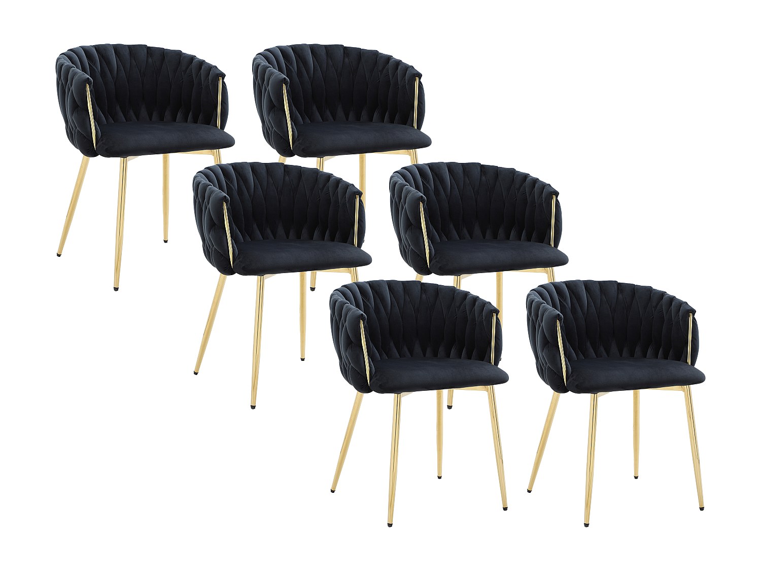Stuhl mit Armlehnen 6er-Set - Samt & goldfarbenes Metall - Schwarz - ELEGAN günstig online kaufen