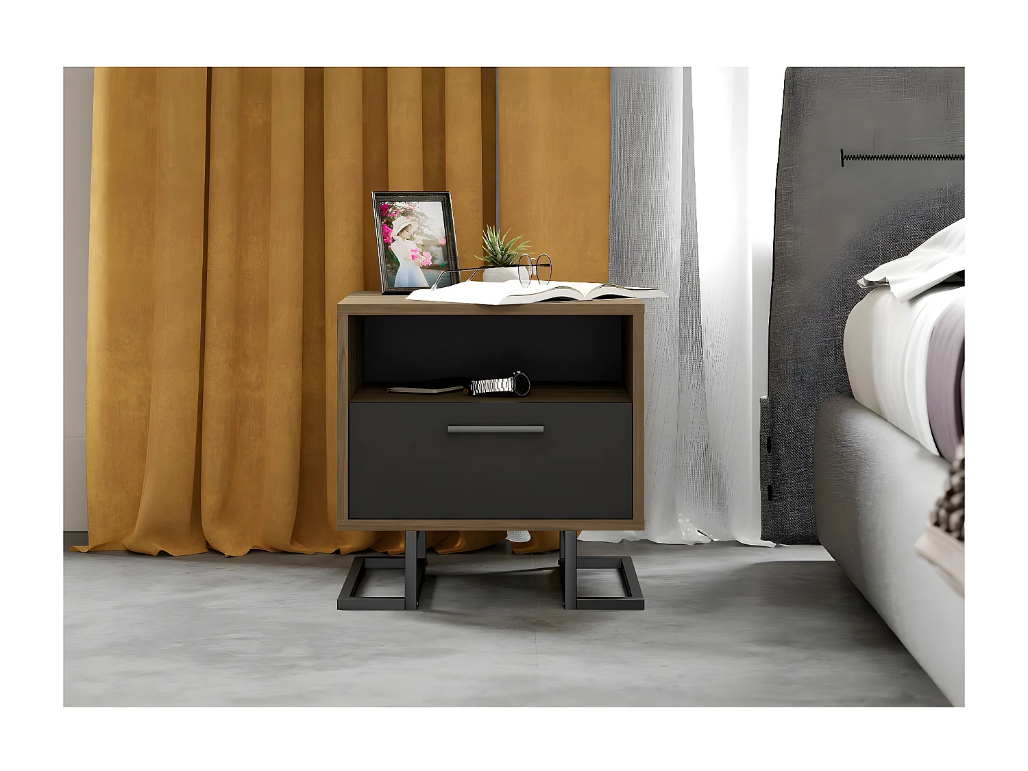 Nachtkastje Full Moon - Zwart - 50x45x50 cm - EPIKASA