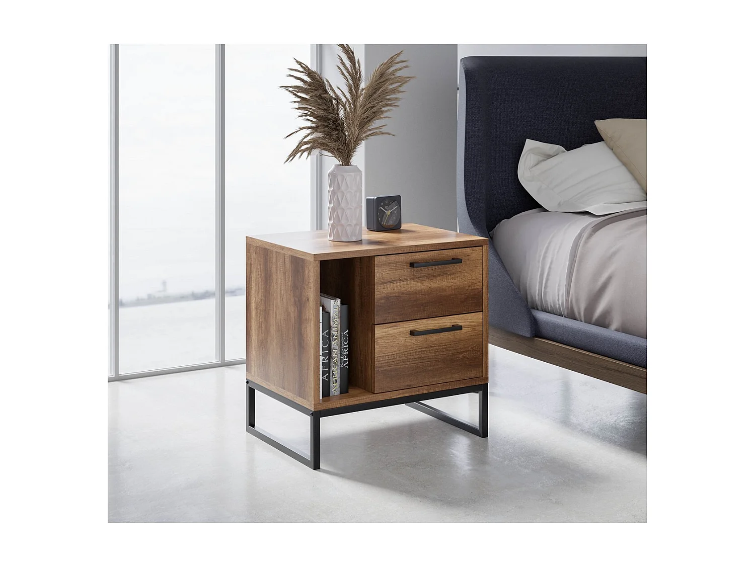 Nachtkastje Yukon - Walnoot - 55x40x55 cm - EPIKASA