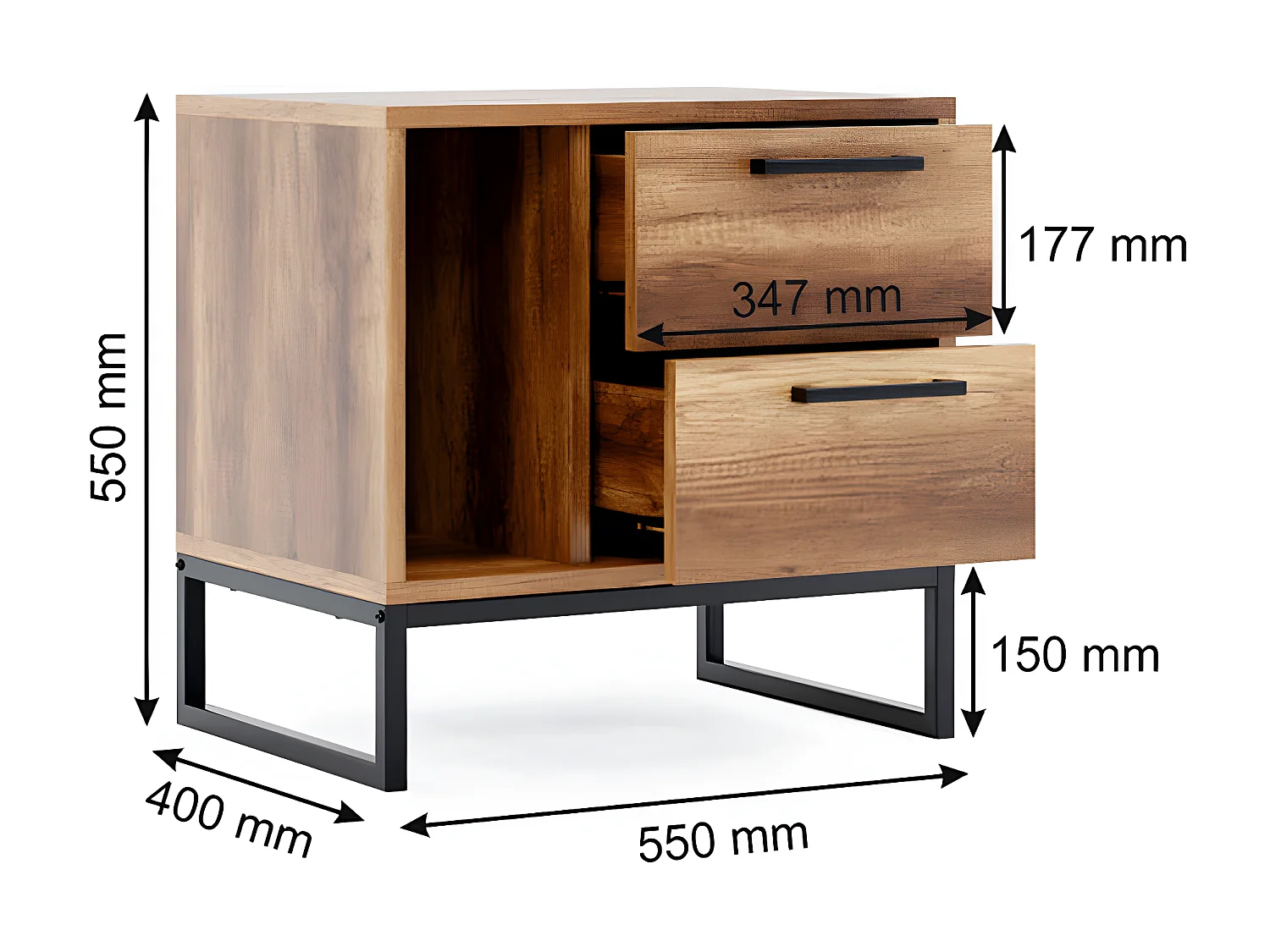 Table de Chevet Yukon, Noyer, 55x40x55 cm, EPIKASA