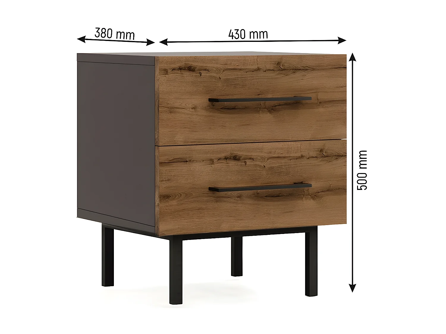 Mesa de Cabeceira Volga, Antracite, 43x38x50 cm, EPIKASA