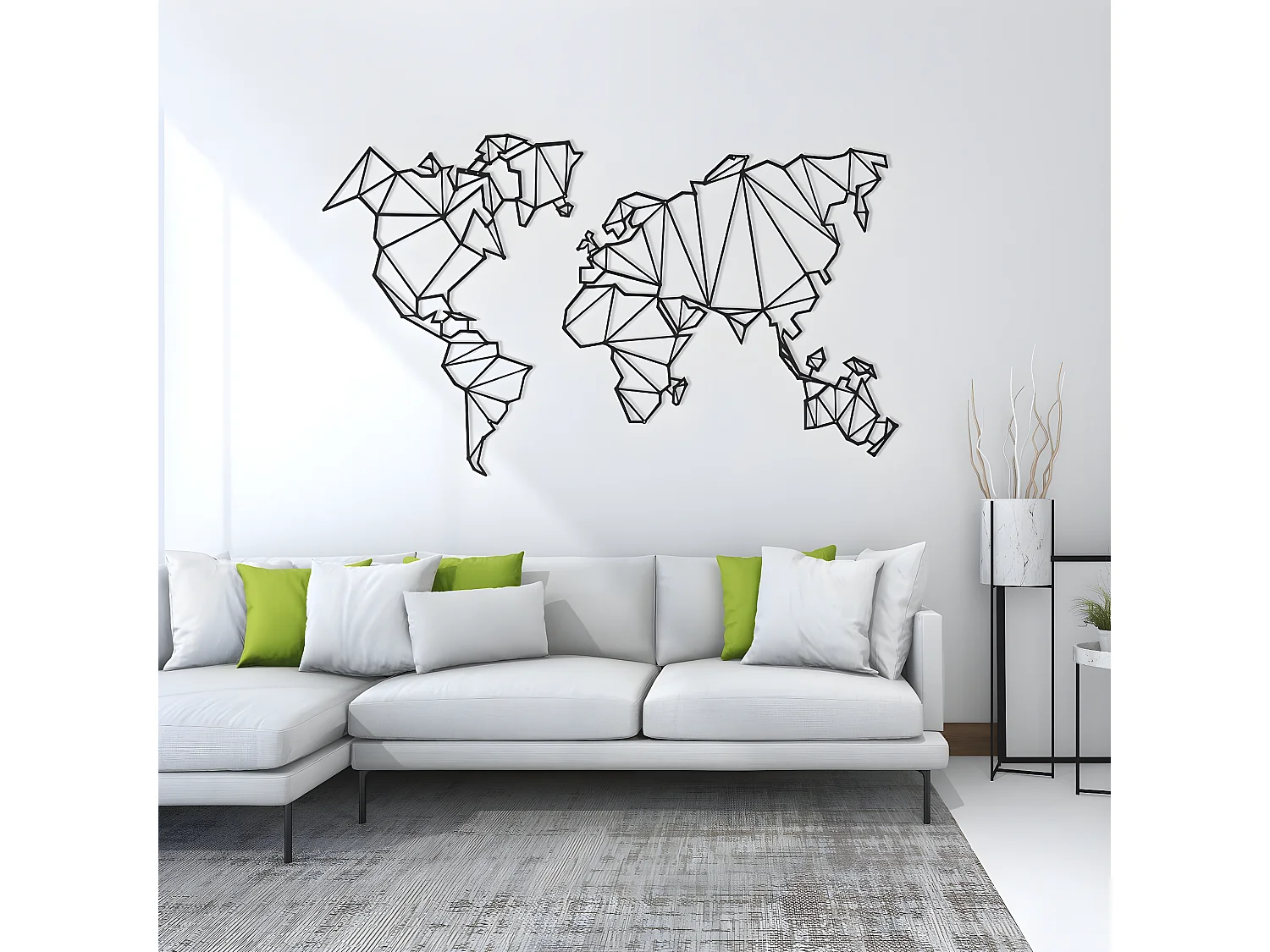 Décoration en Métal Série de cartes du monde, Noir, 120x1,5x72 cm, EPIKASA