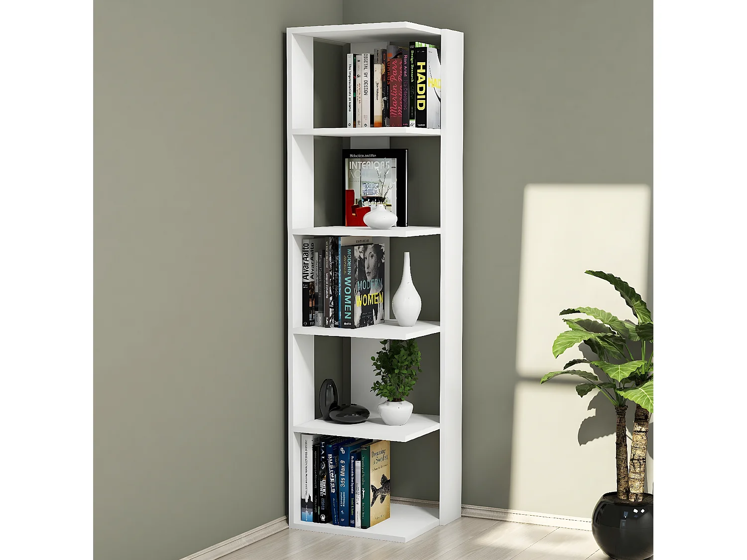Boekenkast Corner - Wit - 41,8x41,8x160,8 cm - EPIKASA
