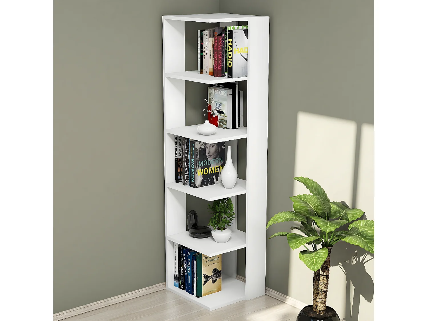 Boekenkast Corner - Wit - 41,8x41,8x160,8 cm - EPIKASA