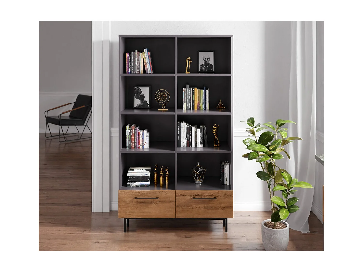 Bibliothèque Volga, Anthracite, 105x28x180 cm, EPIKASA