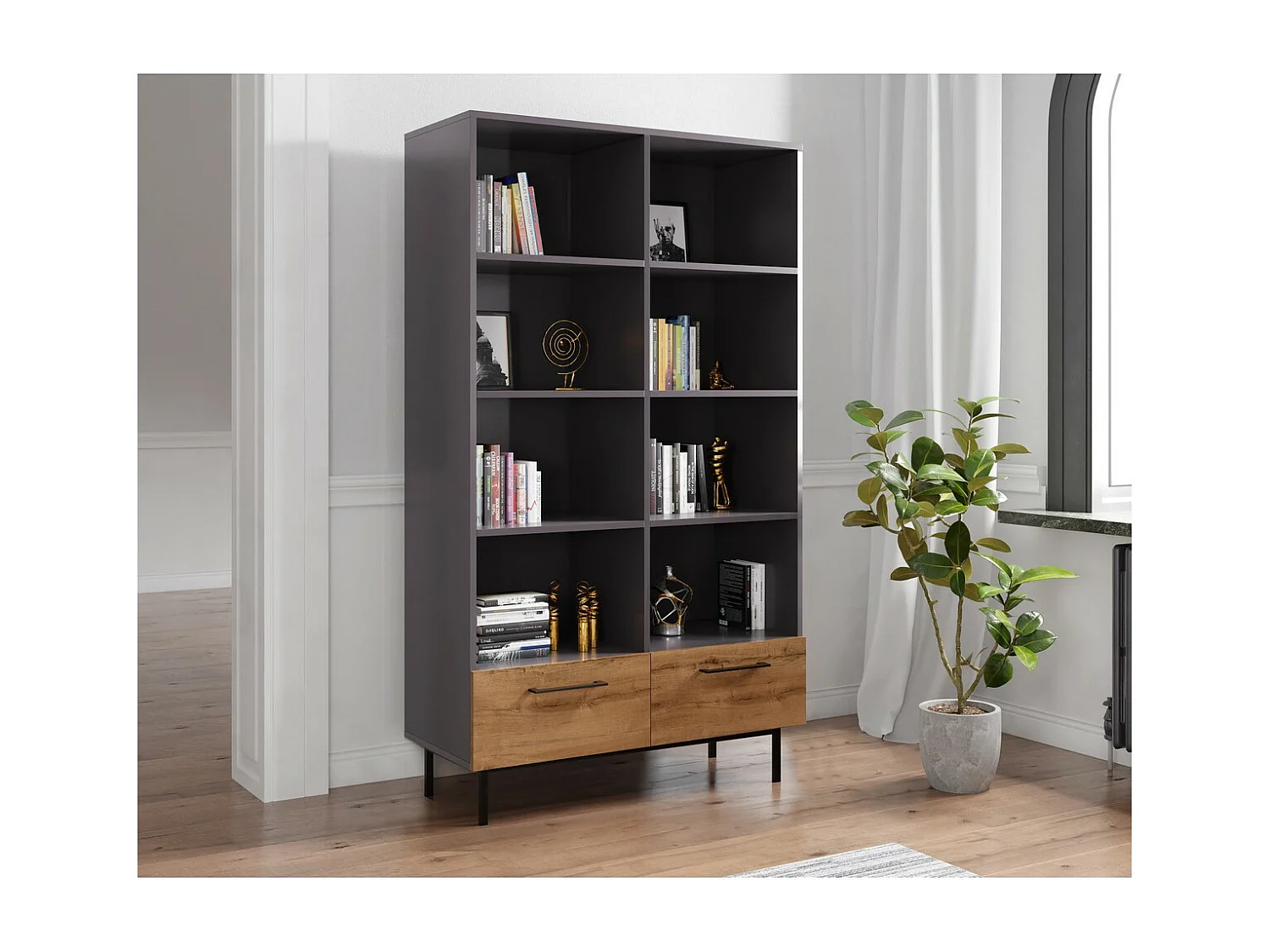 Bibliothèque Volga, Anthracite, 105x28x180 cm, EPIKASA