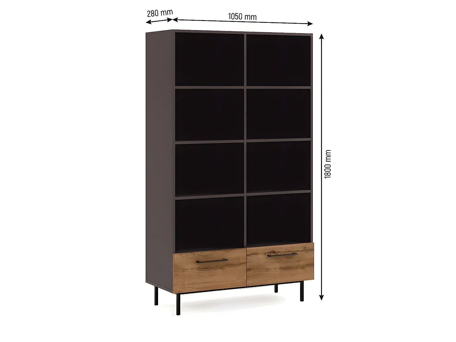 Bibliothèque Volga, Anthracite, 105x28x180 cm, EPIKASA