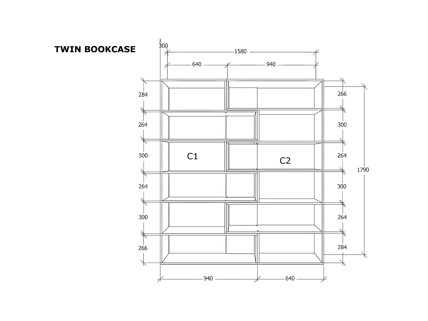 Boekenkast Tweeling - Wit - 158x30x179 cm - EPIKASA